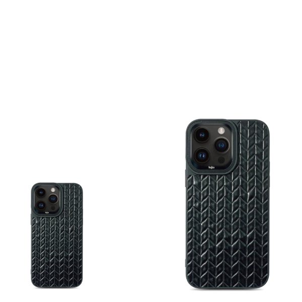 For Iphone 15 Pro/Pro Max Kajsa Genuine Leather Wheat Pattern Back Case - Black