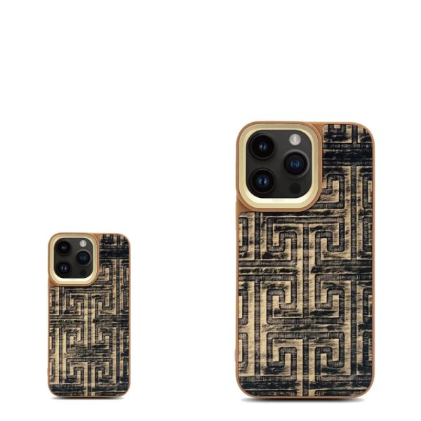 For Iphone 15 Pro/Pro Max KAJSA Maze Pattern 2 Glamorous Collection Back Case -Gold