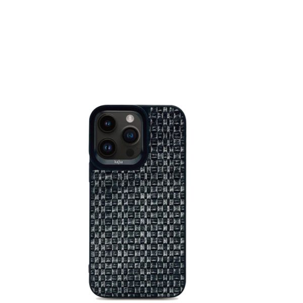 For Iphone 15 Pro/Pro Max Kajsa Genuine Leather Wheat Pattern Back Case - Black